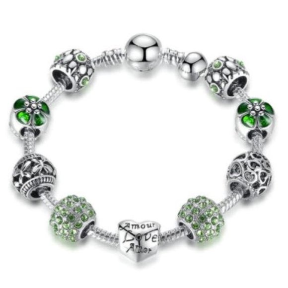 Elegant Silver & Green Charm Bracelet - Picture 4 of 5